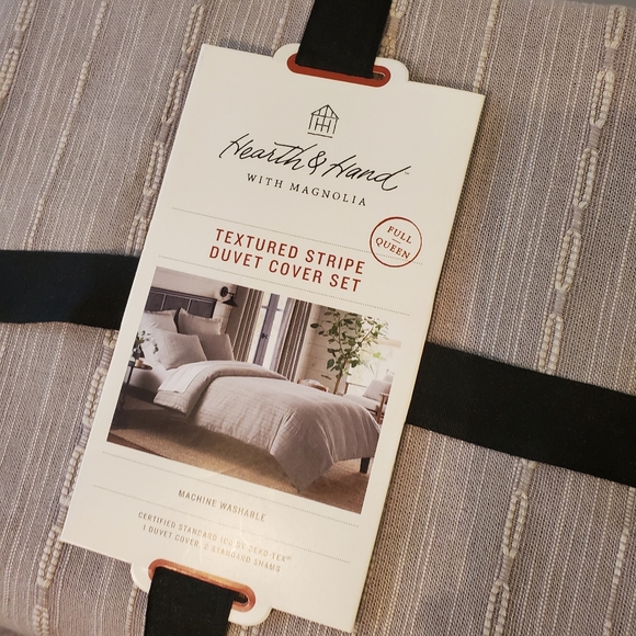 Hearth and Hand with Magnolia Duvet Cover Set Grey Stripped Full Queen - Picture 4 of 7